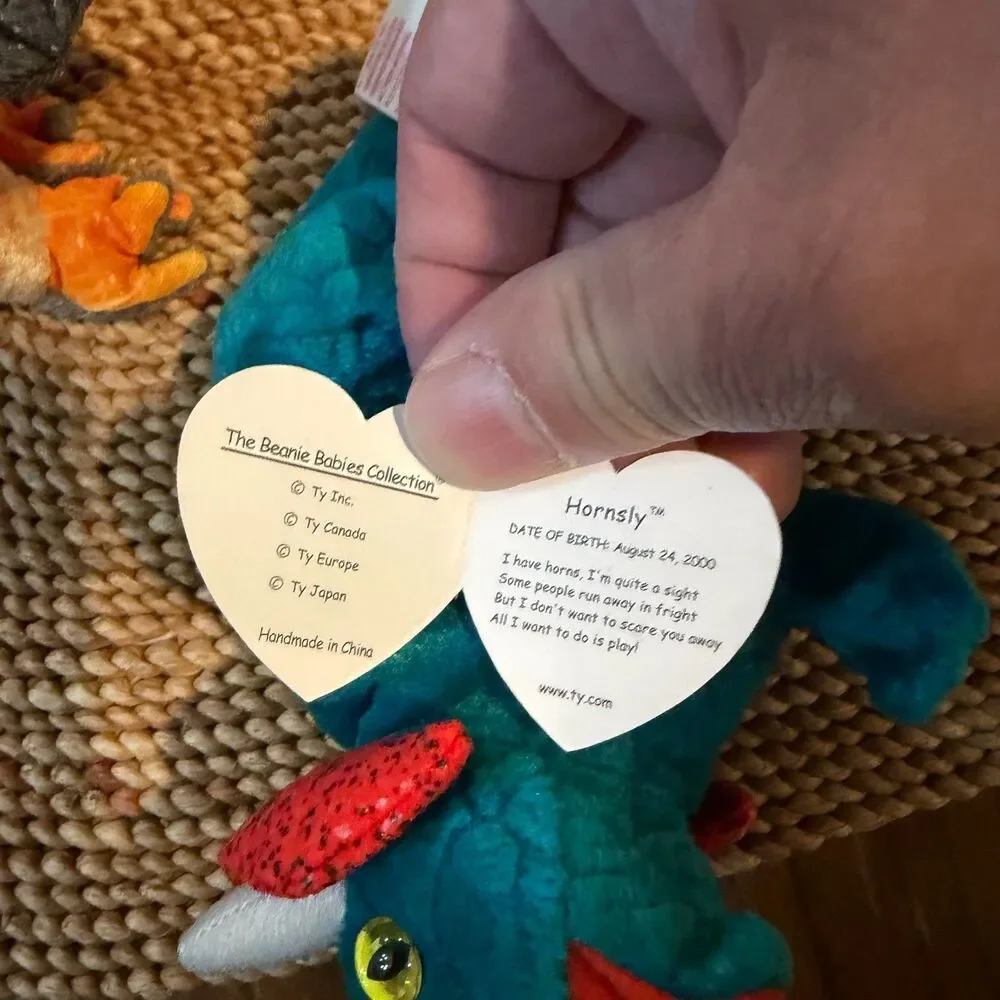 Ty Beanie Babies Lot of 3 Hornsly Scaly Slayer Dinosaur Reptile Plush w/ Tags